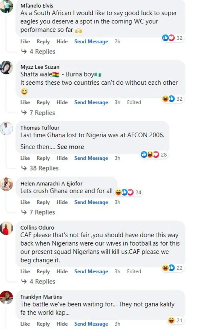 Screengrab of reactions