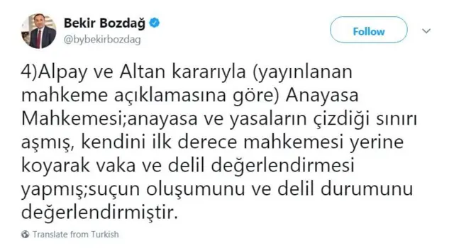 Bekir Bozdağ'ın Twitter mesajı