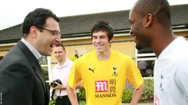 Damien Comolli with Gareth Bale and Darren Bent