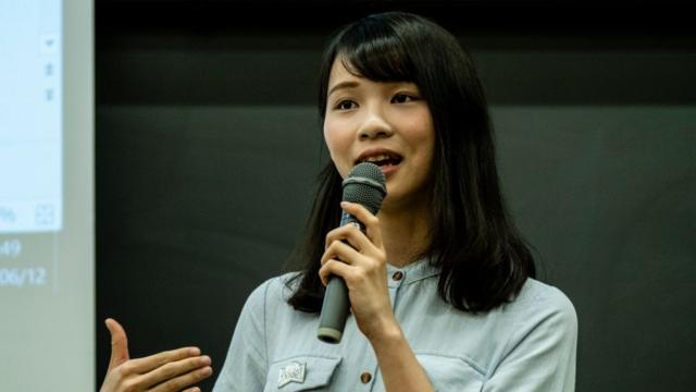 Hong Kong Activist Agnes Chow speaks at Meiji University on June 12, 2019 in Tokyo, Japan.