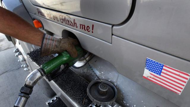 A US car being filled with petrol