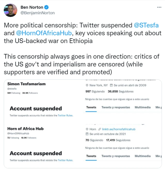 Komii Tiwiitariin barreeffamoota Itoophiyaa ilaallatan haquu himu