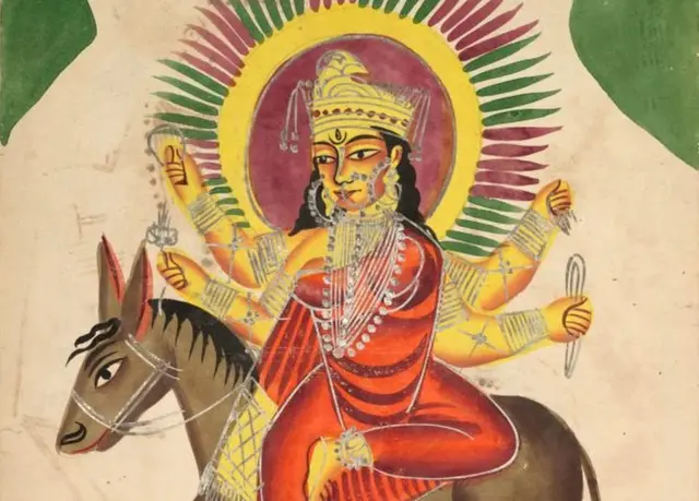A painting of Sheetala Devi, the smallpox goddess.
