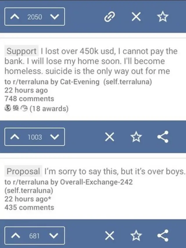 Mensajes de inversores en la plataforma de terra