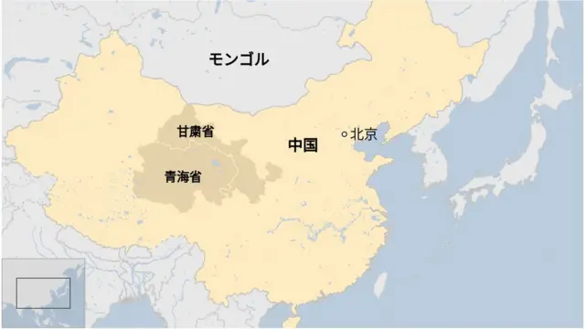 18日深夜に地震があった中国甘粛省と青海省の地図