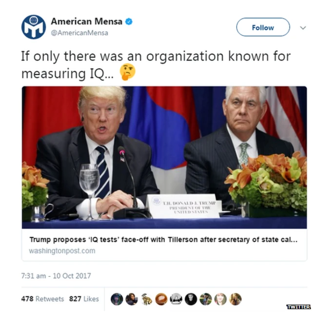 Tweet from American Mensa screen shot