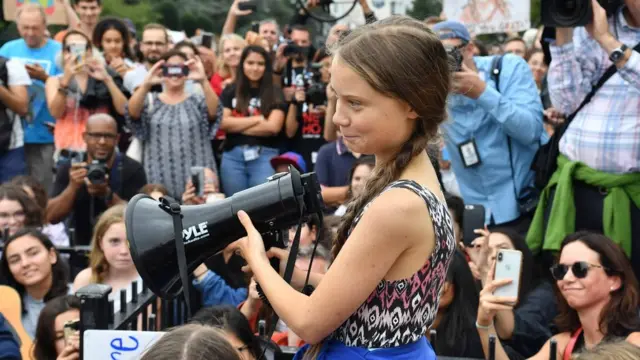 Greta Thunberg speaks at a climate protest outside the White House in Washington, DC on 13 September 2019
