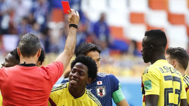 Colombia's Carlos Sanchez is sent off