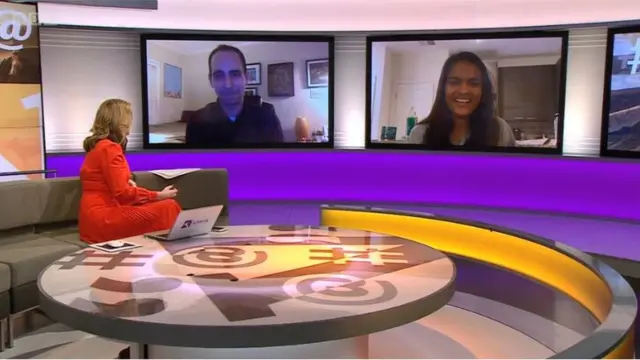 Lee Loechler y Sthuthi David en el programa de Victoria Derbyshire de la BBC.