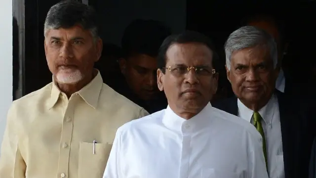 ඉන්දියාවේ අන්ද්‍රා ප්‍රදේශ් ප්‍රාන්තයේ මහ ඇමති චන්ද්‍රබාබු නායිදු (වම් පසින්) සහ අග්‍රාමාත්‍ය රනිල් වික්‍රමසිංහ ද උත්සවයට සහභාගී විය