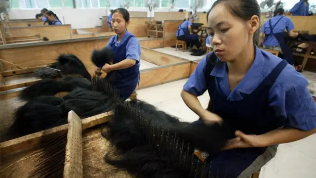 Работницы расчесывают пряди волос на клюшках