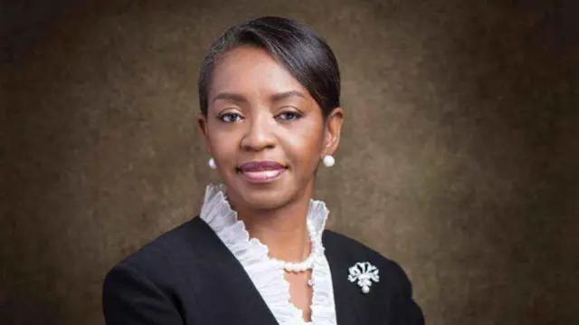 New Inec acting chairman May Agbamuche-Mbu, she wear one white and black top