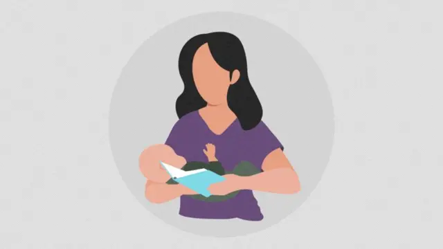 الیسٹریشن: ماں بچے کے ساتھ کتاب پڑھ رہی ہے