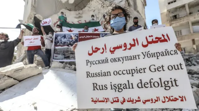 Акция протеста против российского вмешательства в Идлибе, сентябрь 2020г.