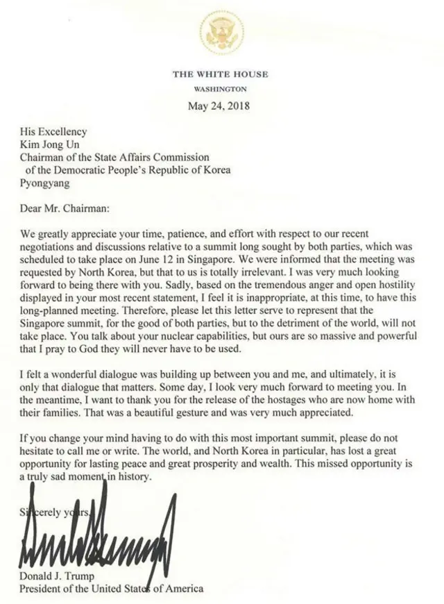 ডোনাল্ড ট্রাম্পের চিঠি