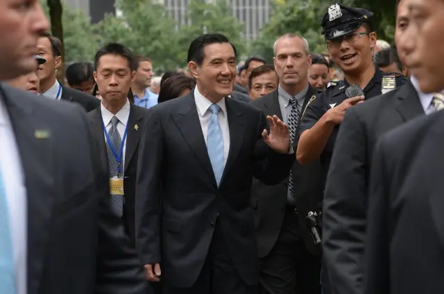 2013年8月12日，马英九过境美国，参观纽约9.11遗址。