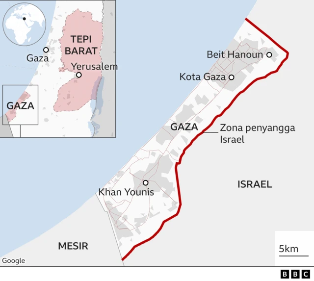Peta zona penyangga Gaza