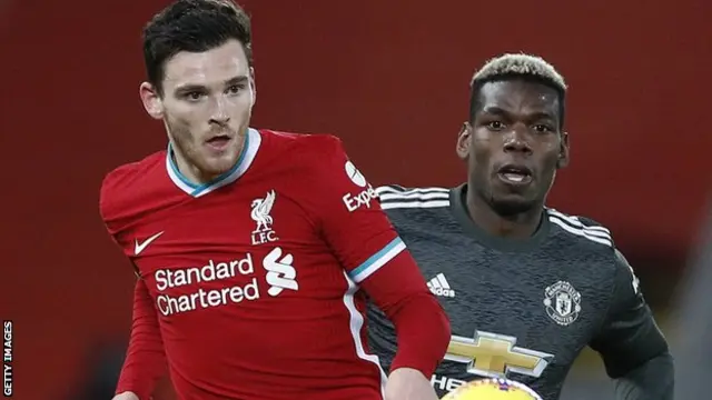 Andy Robertson e Paul Pogba