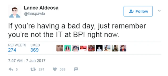 Bir twitter kullanıcısı "Gününüz kötü geçiyorsa bir de şu anda BPI'daki bilgi işlemcileri düşünün" paylaşımında bulundu