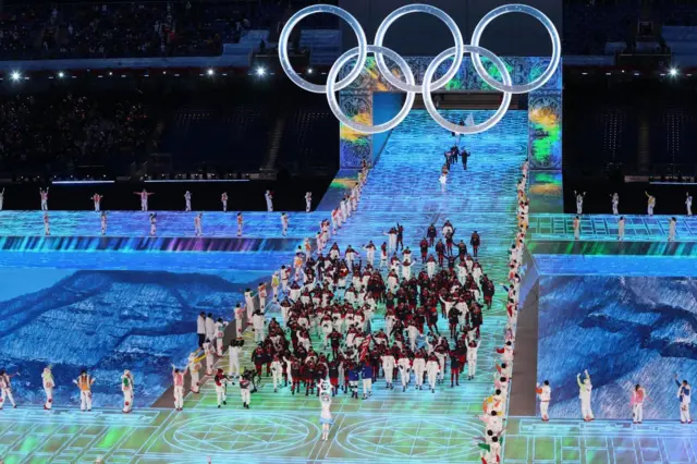 La delegación de Estados Unidos en la ceremonia inaugural de Beijing 2022.