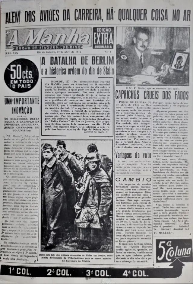 Capa do Jornal A Manha,stake casa de apostas1945