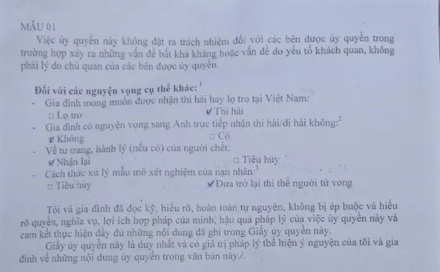 Một phần trong đơn ủy quyền