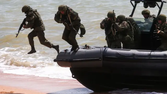 Russian troops during an exercise in Crimea in April 2021