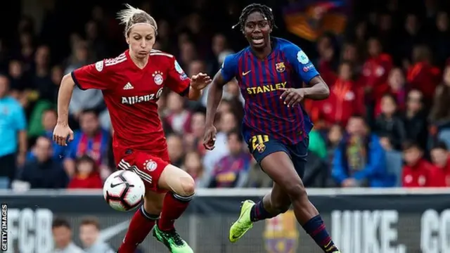 Asisat Oshoala playing for Barcelona against Bayern Munich for di Women's Champions League