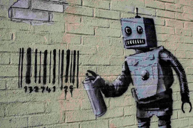 Grafit na kom robot sprejom crta barkod