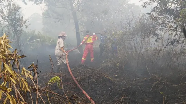 Pemadaman lahan gambut yang terbakar