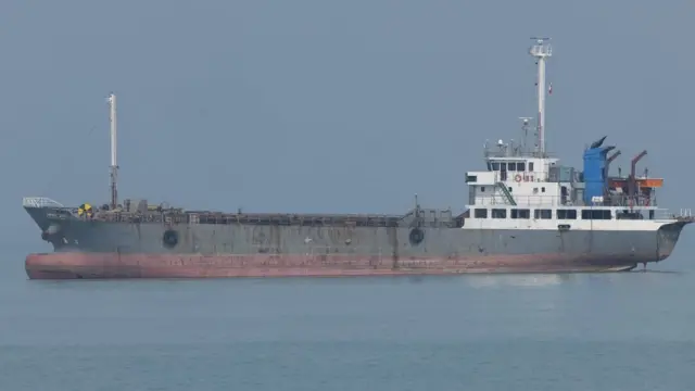 An oil tanker is being pictured in the Persian Gulf near the seaport city of Bushehr, in Bushehr Province, southern Iran, on April 29, 2024.