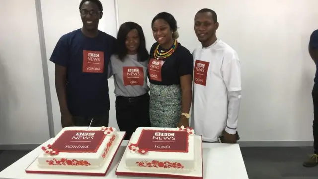 Di Editors for di BBC Yoruba, Igbo and Pidgin with the head of West African Language dem for BBC