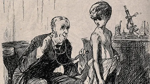 Doctor examinando a niño con estetoscopio moderno