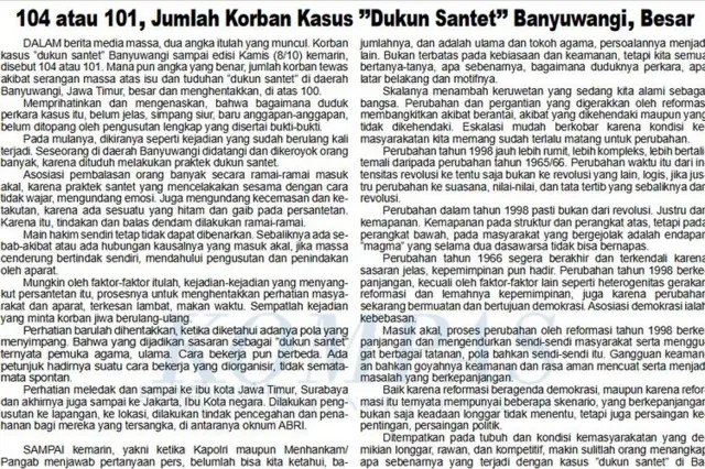 Pembunuhan dukun santet 1998-1999 Banyuwangi, ninja, kiai, orang gila, dukun santet, pembantaian dukun santet 1998 di Banyuwangi