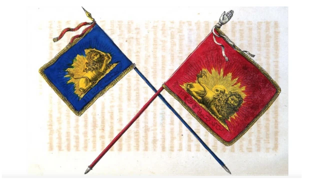 ترسیم پرچم های ایران در زمان فتحعلی شاه به وسیله گاسپار دروویل