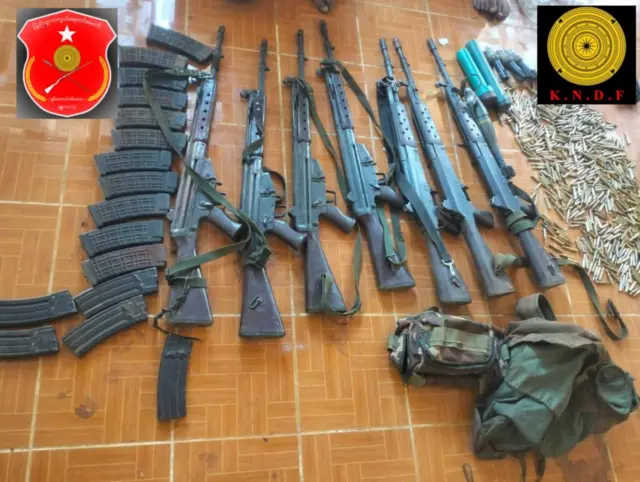 မိုးဗြဲတိုက်ပွဲက ရရှိခဲ့တဲ့ စစ်တပ်လက်နက်ခဲယမ်းတွေလို့ PKPF ထုတ်ပြန်ထားတဲ့ပုံ