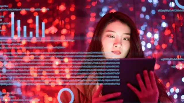 Verilere bakan bir kadın