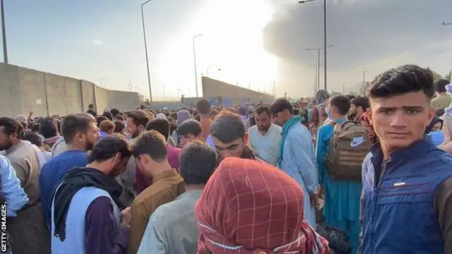 The scene at Kabul airport in August 2021