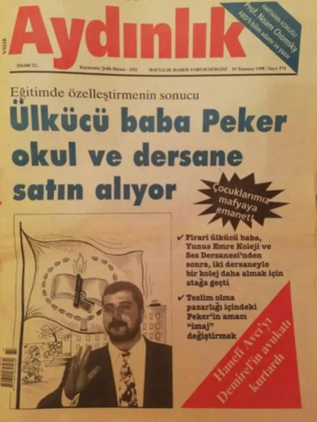 Aydınlık dergisinin Peker'le ilgili haberi. Peker ilerleyen yıllarda eğitim alanından çekildiğini açıkladı.