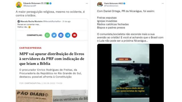 Postagensa roletaEduardo e Flávio Bolsonaro no Twitter trazem discurso falsoa roletaque há ameaça aos cristãos no Brasil