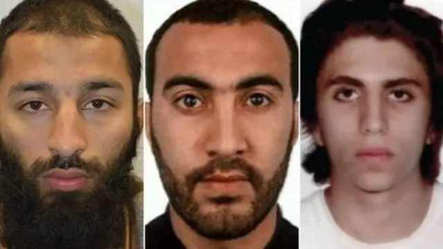 警方公布伦敦桥爆炸案三名凶嫌的名字:博特(Khuram Butt),瑞多安(Rachid Redouane)和优素福·扎格巴(Youssef Zaghba)。