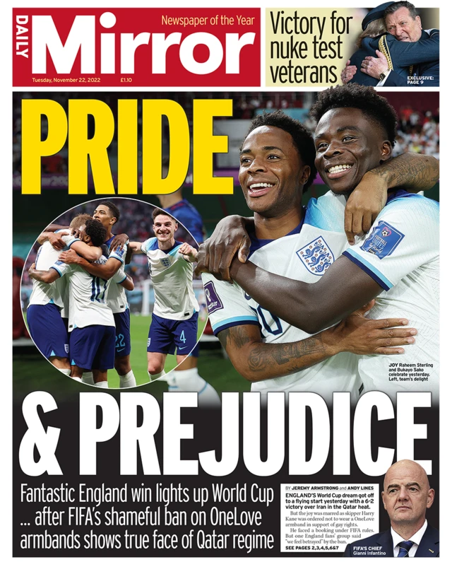The headline in the Mirror reads: "Pride & prejudice".