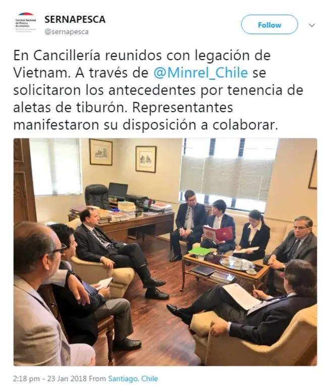 Twitter của Cơ quan ngư nghiệp và nuôi trồng thủy sản quốc gia Chile