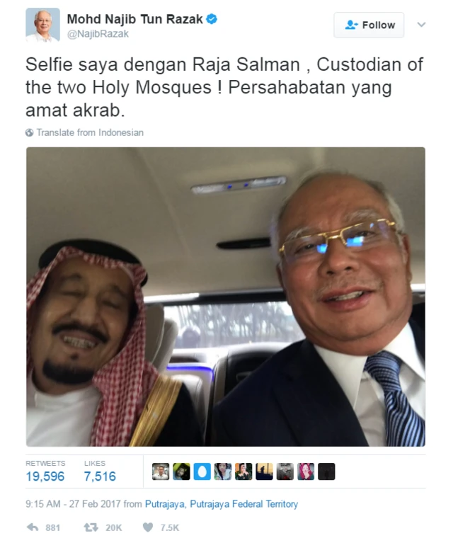 Tweet by Najib Razak with Saudi King Salman