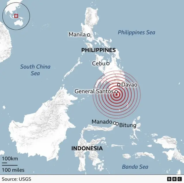 peta, Filipina, gempa