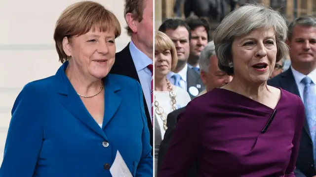 Chanceler Angela Merkel e a líder conservadora Theresa May