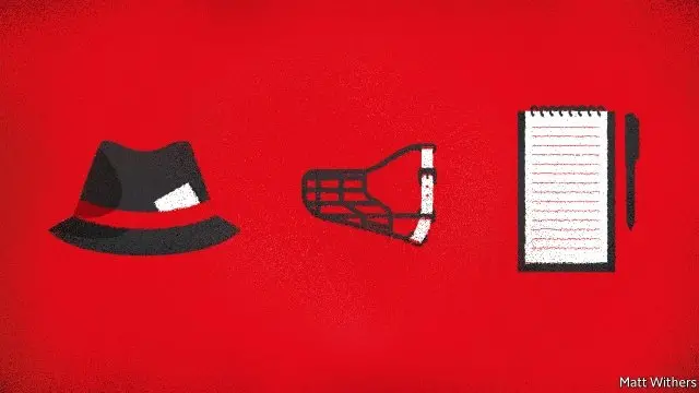 Gazeteci defteri, ağızlık ve fötr şapka bulunan bir çizim.