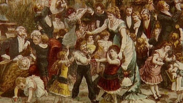 Викторианская рождественская открытка. Детский праздник