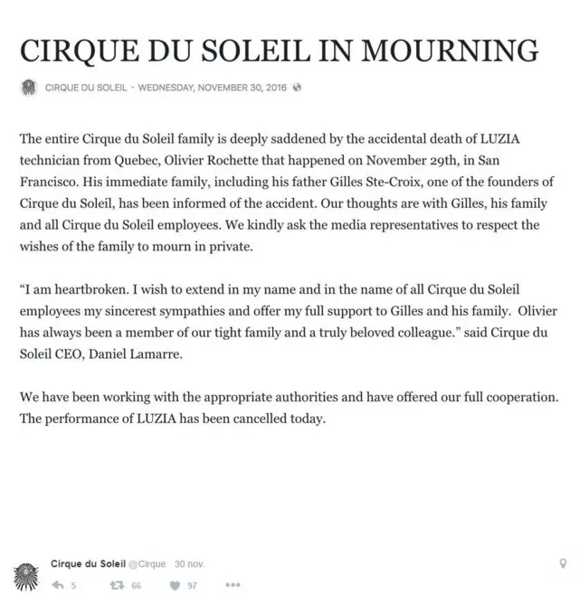 La compañía anunció el fallecimiento del técnico este miércoles en su cuenta de Twitter.