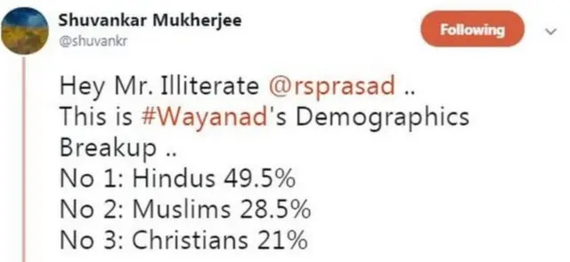 या ट्वीटमधील लोकसंख्या ही वायनाड जिल्ह्याची